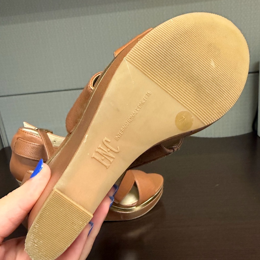 INC Tan Wedge Sandals Size 7 | Platform Ankle Strap | EUC - Picture 4 of 4